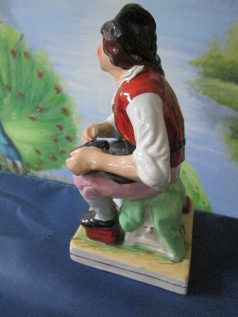 1870 Old Staffordshire England Figure Of Blind Cobbler ~ shoe maker 7"