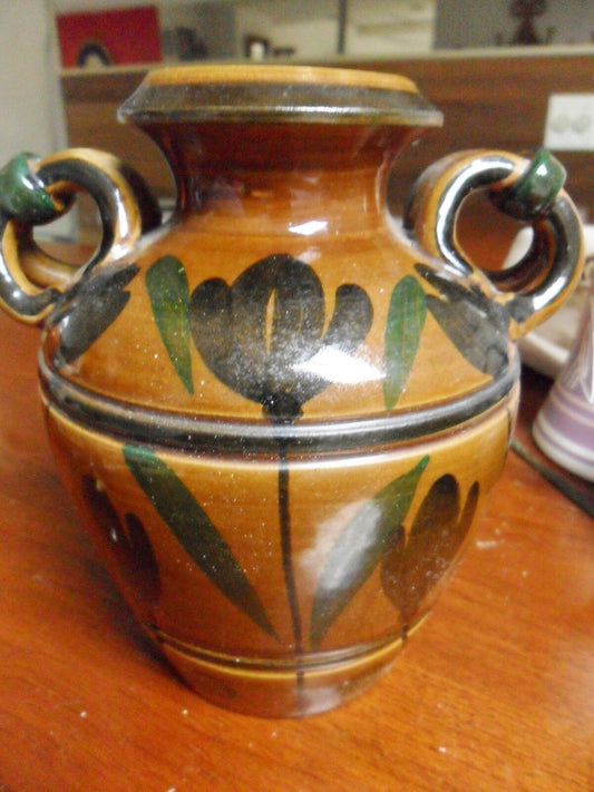 Two handle Jar/urn made in Italy red clay, 6" RARE [95M]