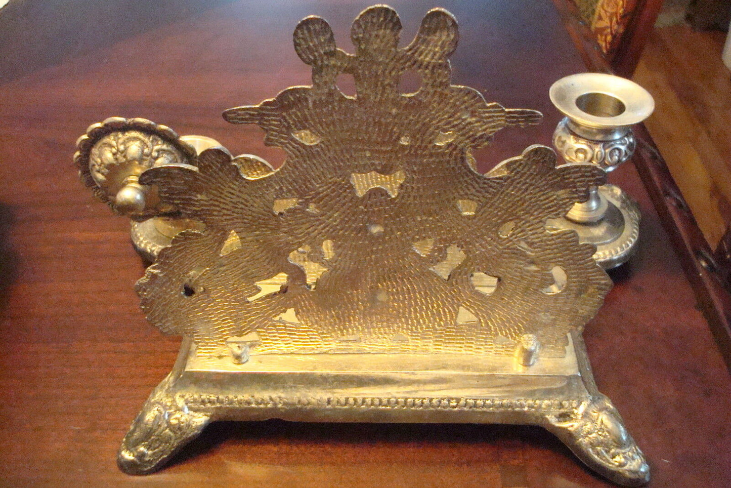 Victorian, antique Silver Plated ink stand, features an ornate base[*]