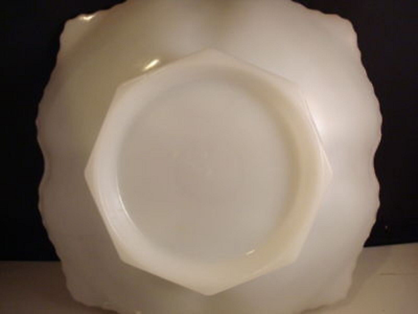 Anchor Hocking footed fruit bowl milk glass grape pattern, gold rim, c1950