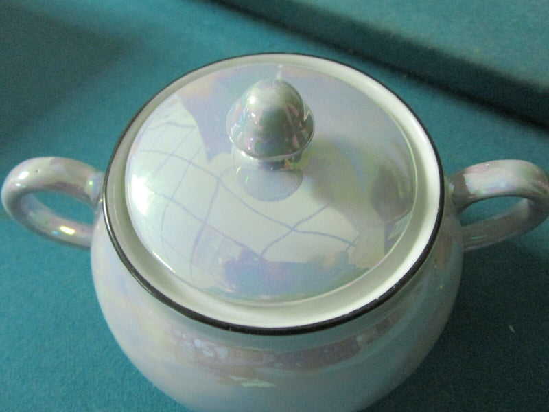 SCHOENAU GERMANY LUSTERWARE BLUE COVERED SUGAR  4 X 6 1/2"   [86]