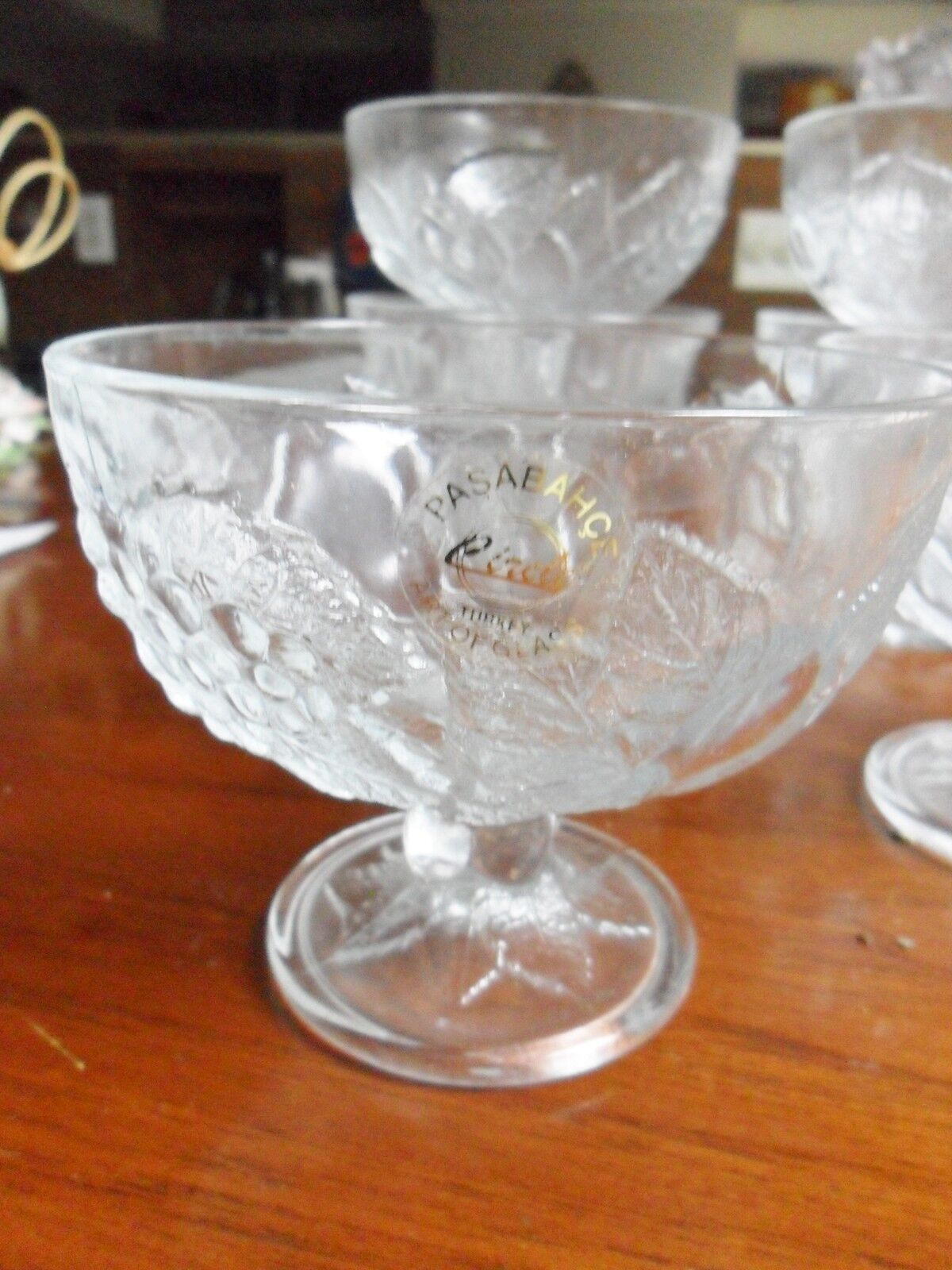 Vintage Paşabahçe Turkey 6 Glass Pedestal  Compote bowls RARE