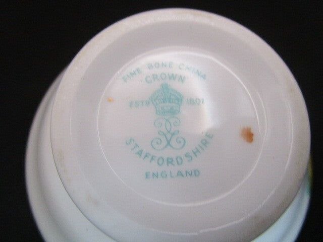 CROWN STAFFORDSHIRE ENGLAND FLAT DEMITASSE COFFEE FLORAL BOUQUET SET PICK 1