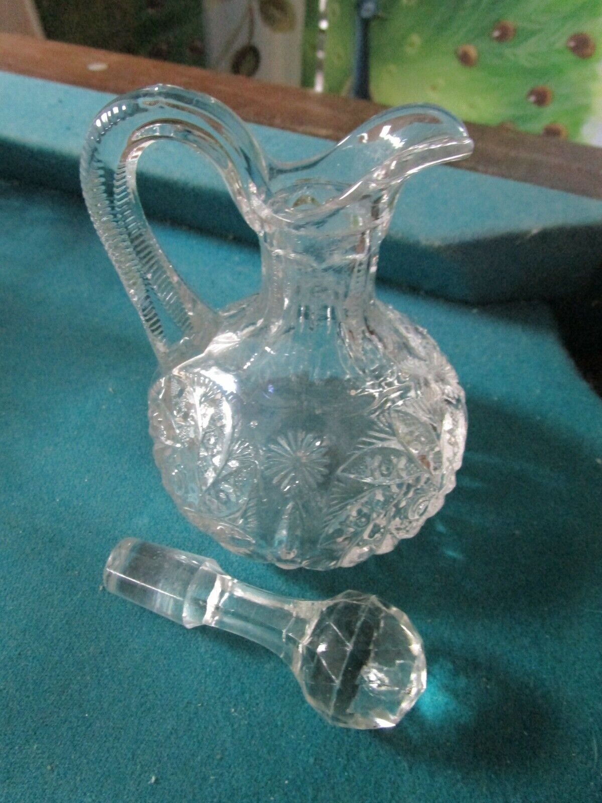 VICTORIAN GLASS CRUET WITH STOPPER  6" BOTTLE WITH STERLING COVER 3" PICK1