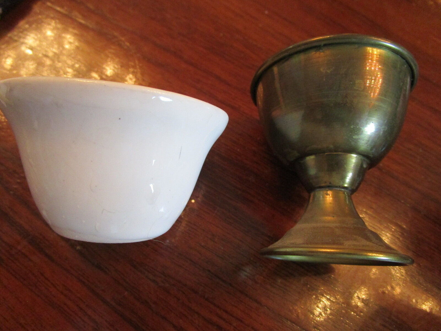 6 Brass and ceramic fruit cups HOLDERS , 3 x 2 3/4  RARE [82]