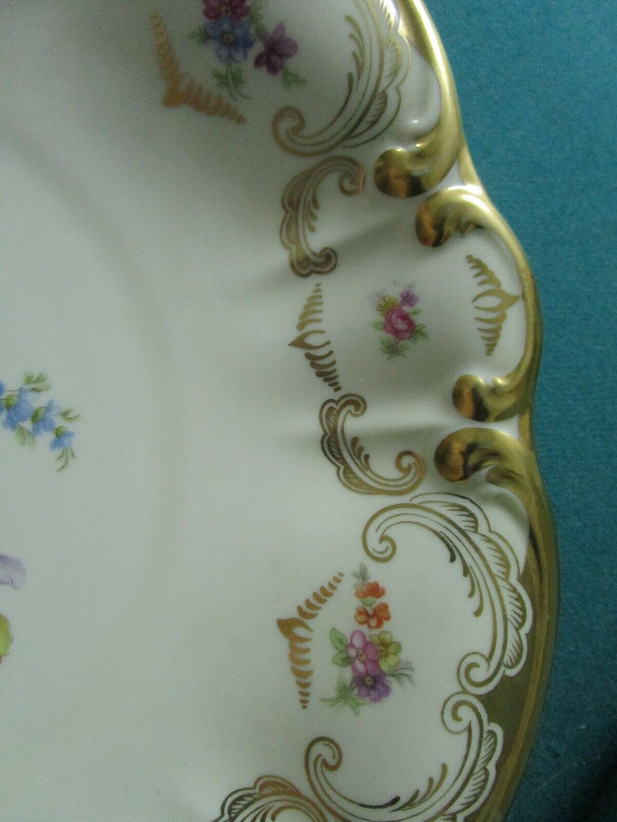 TIRSCHENREUTHER BAVARIA GERMANY SET BOWL TRAY CENTERPIECE GOLD AND FLOWERS