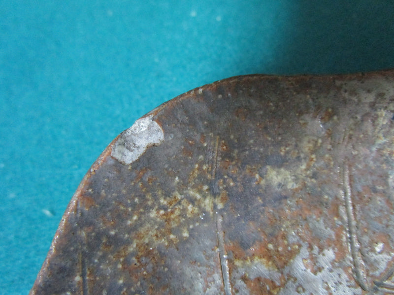 CHINESE BRONZE FROG ON CERAMIC LEAF 2 X 3" PAPERWEIGHT