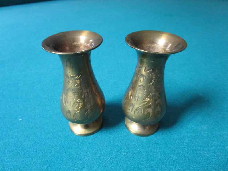BRASS PAIR OF VASES MADE IN INDIA 5" ETCHED ^^