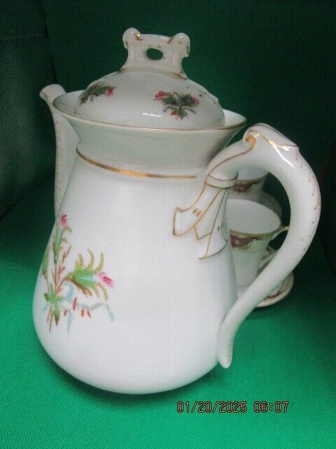 HAVILAND LIMOGES Antique Moss Rose Scottish TEAPOT 9 X 6"^^