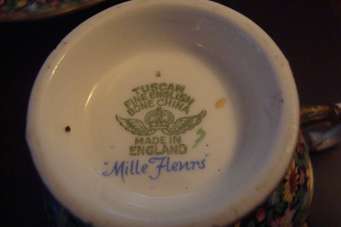 Tuscan Mid Century England "Mille Fleurs" cup & saucer, flowers & gold [91]