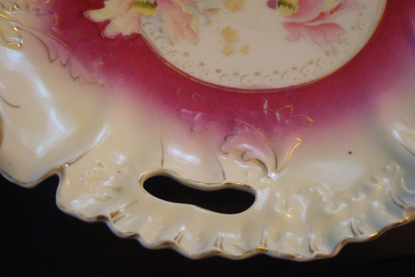 Unmarked German Platter (RS?) beautiful decorations with pink yellow orchids[B32