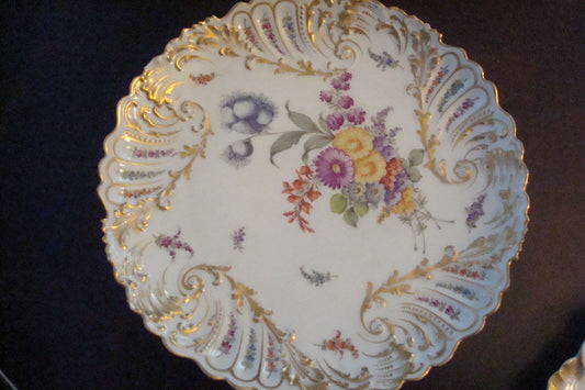 Unmaked German gorgeous plate, c1900s, molded, reticulated borders[127]