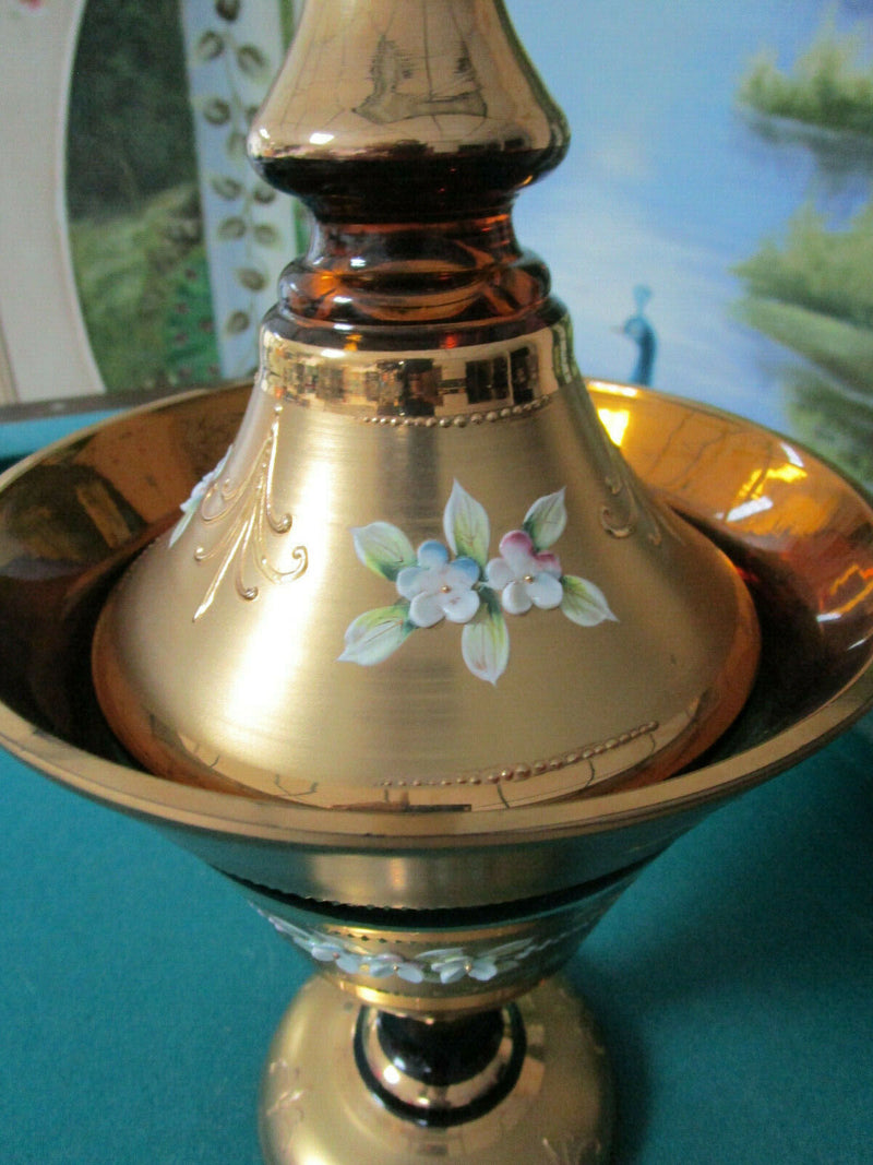 CZECH/BOHEMIAN CRYSTAL GLASS GOLD RED RUBY CANDY DISH BELL DECANTER PICK 1