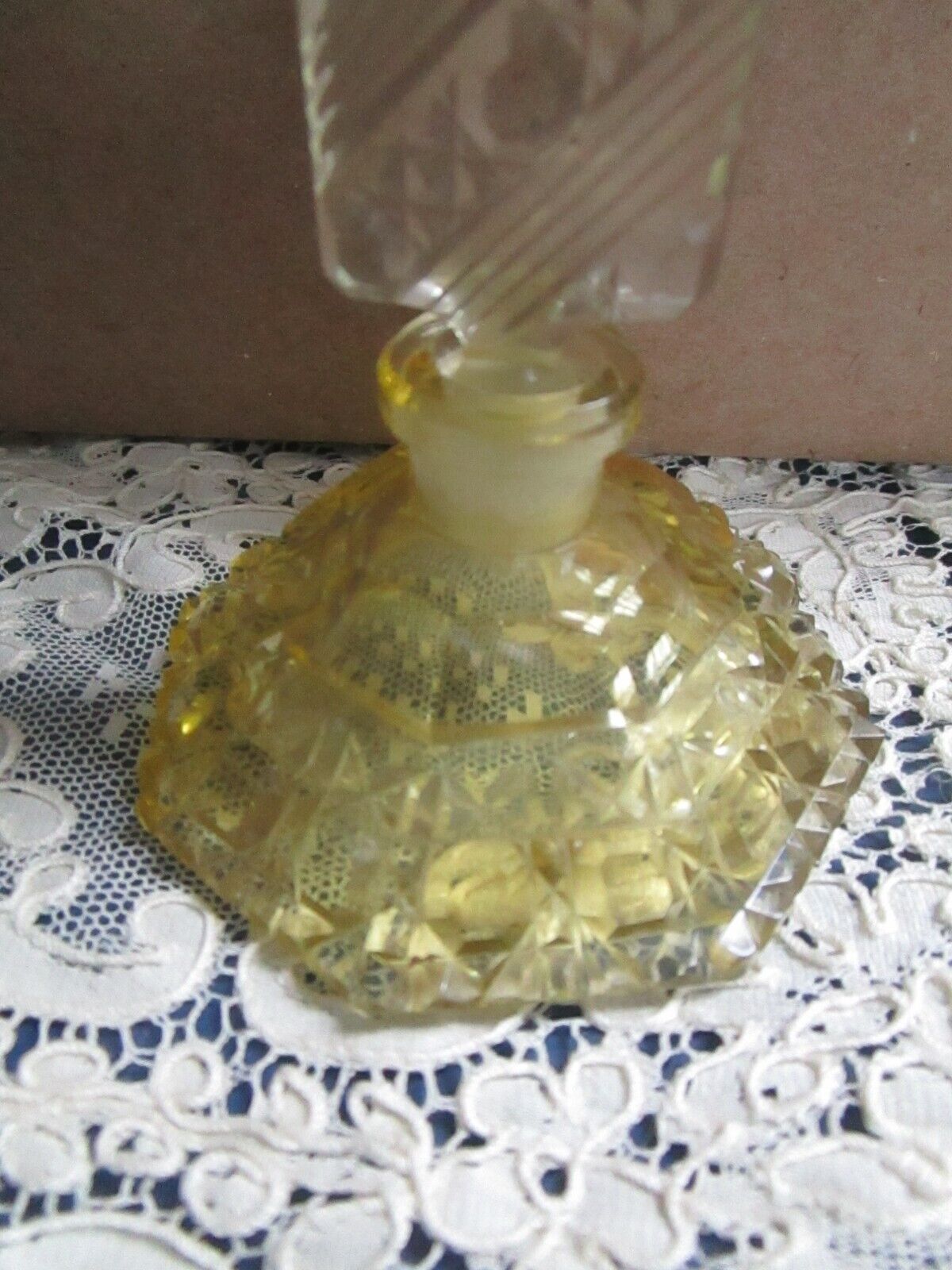 Vintage Yellow crystal Czech 7" tall faceted clear stopper