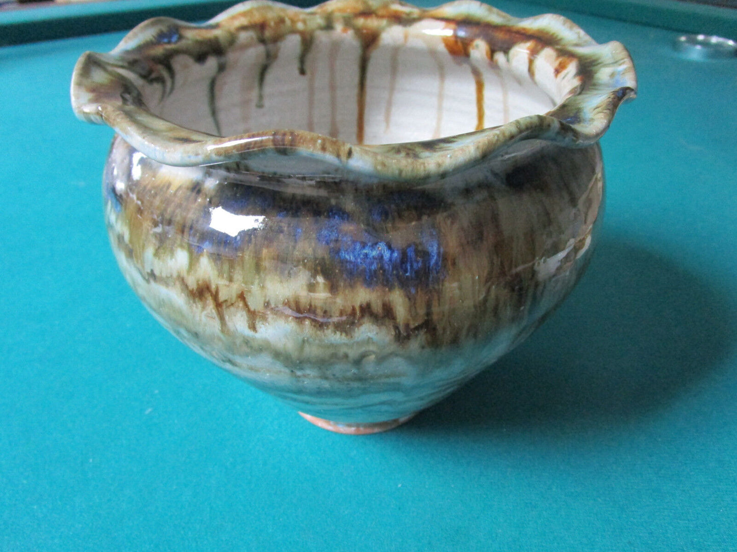 ANDREA POTTERY MAJOLICA PLANTER 7 X 8" GLOSSY DRIPPED BRILLIANT COLORS