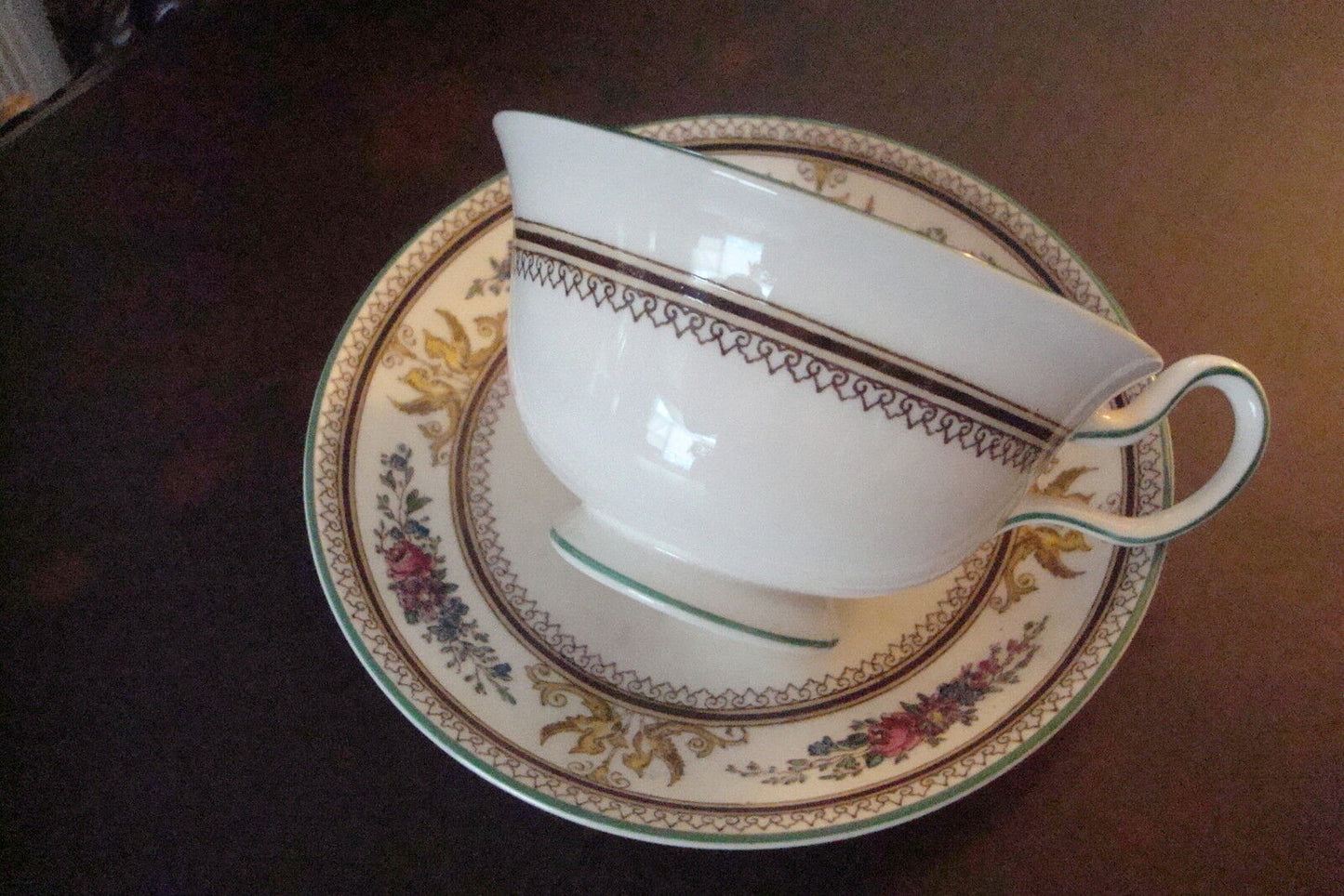 Wedgwood cup and saucer, flowers and griffons[a5#3]