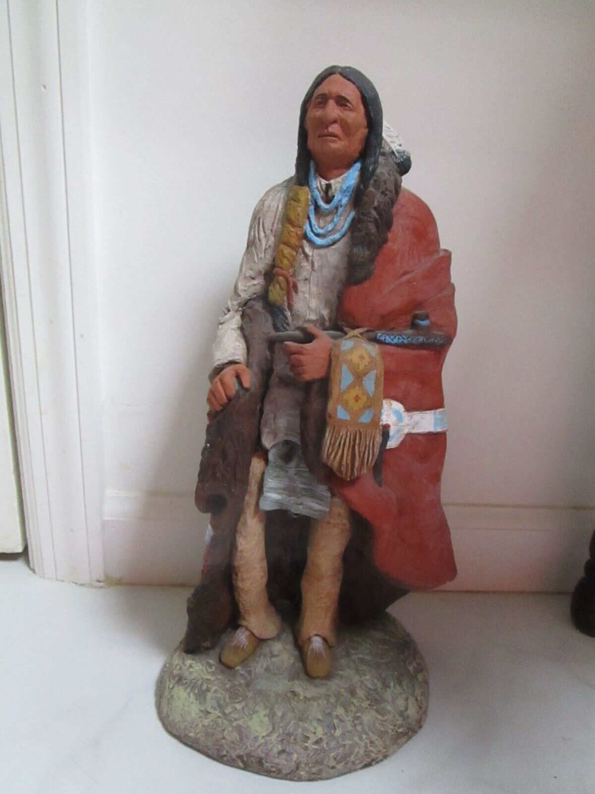 Daniel Monfort sculpture 1989 Native American warrior 13" signed [aP-Q]