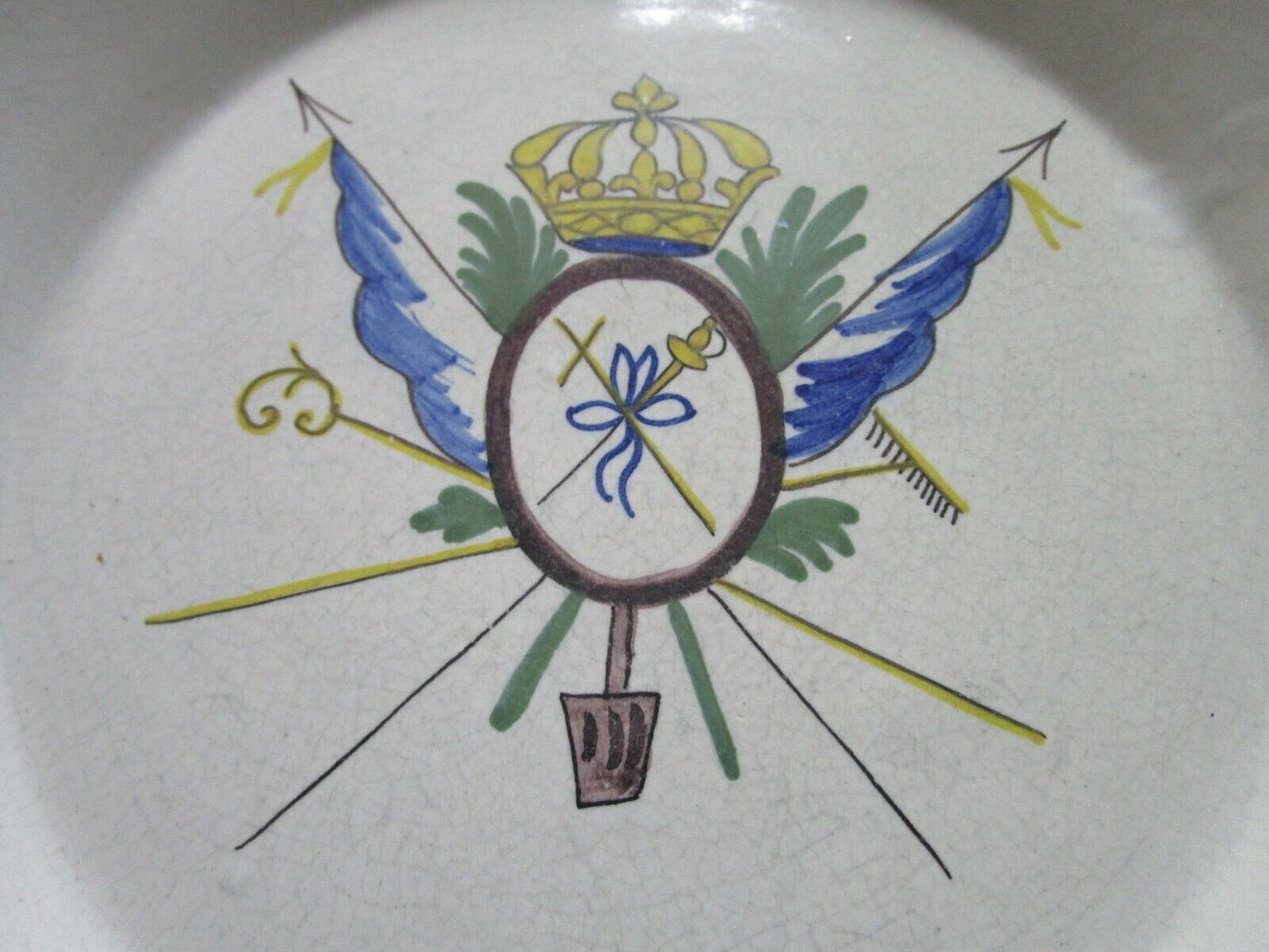 ANTIQUE  FRENCH 2 ASSIETE EN FAIENCE REVOLUTIONARY PLATES  FLEUR DE LIS CROWN ^^