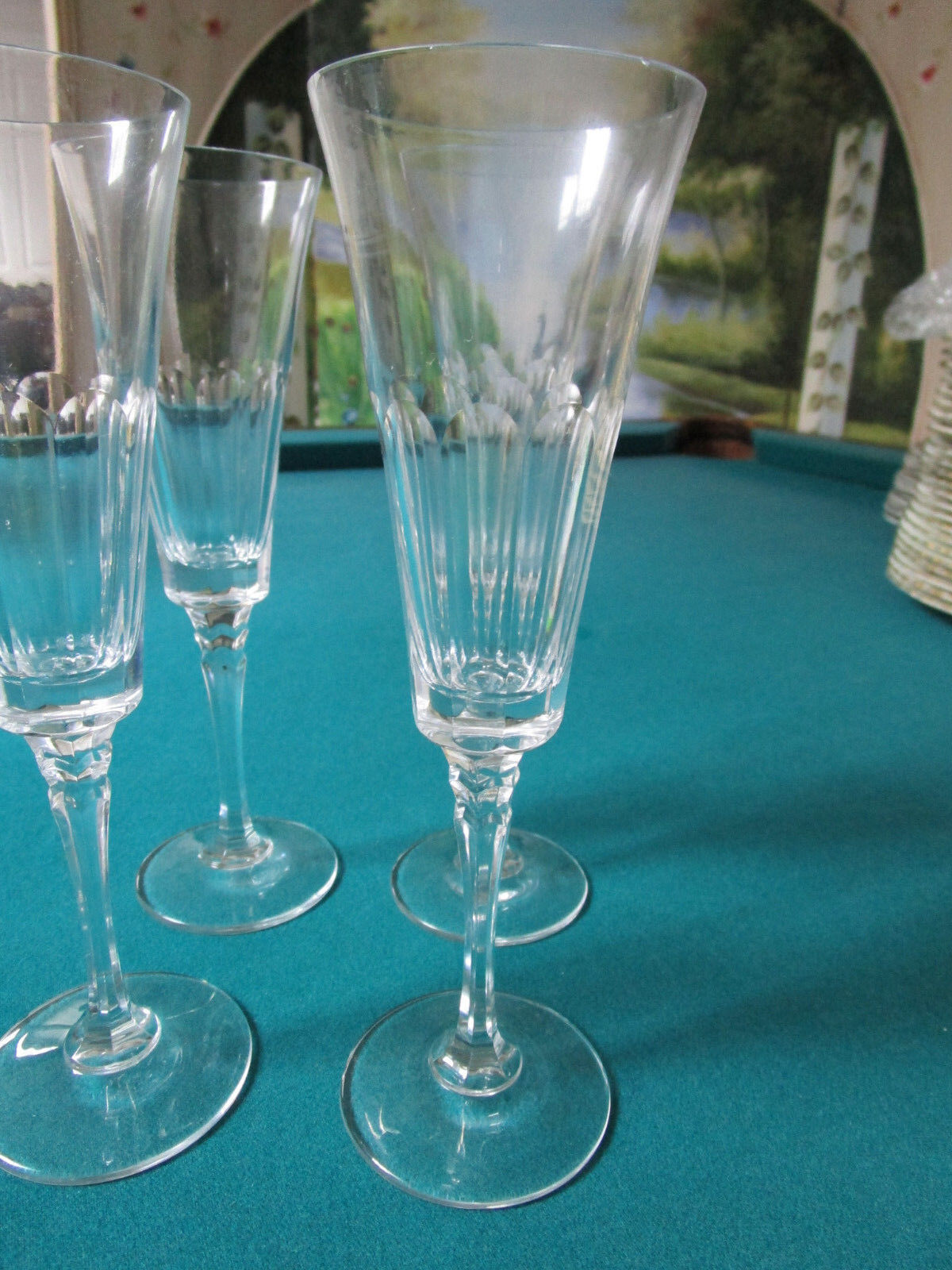 TOWLE REFLECTIONS 3 CRYSTAL FLUTED CHAMPAGNE GLASSES IN BOX 9" ORIG