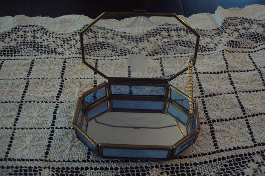 VIA VERMONT Crystal mirror  jewelry box made in Mexico [*74]