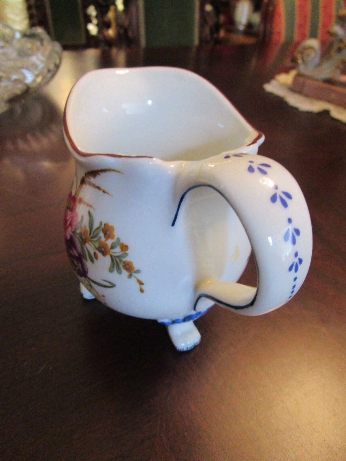 The Franklin Mint Porcelain Floral Footed Creamer Pitcher 4 1/2 X 5"