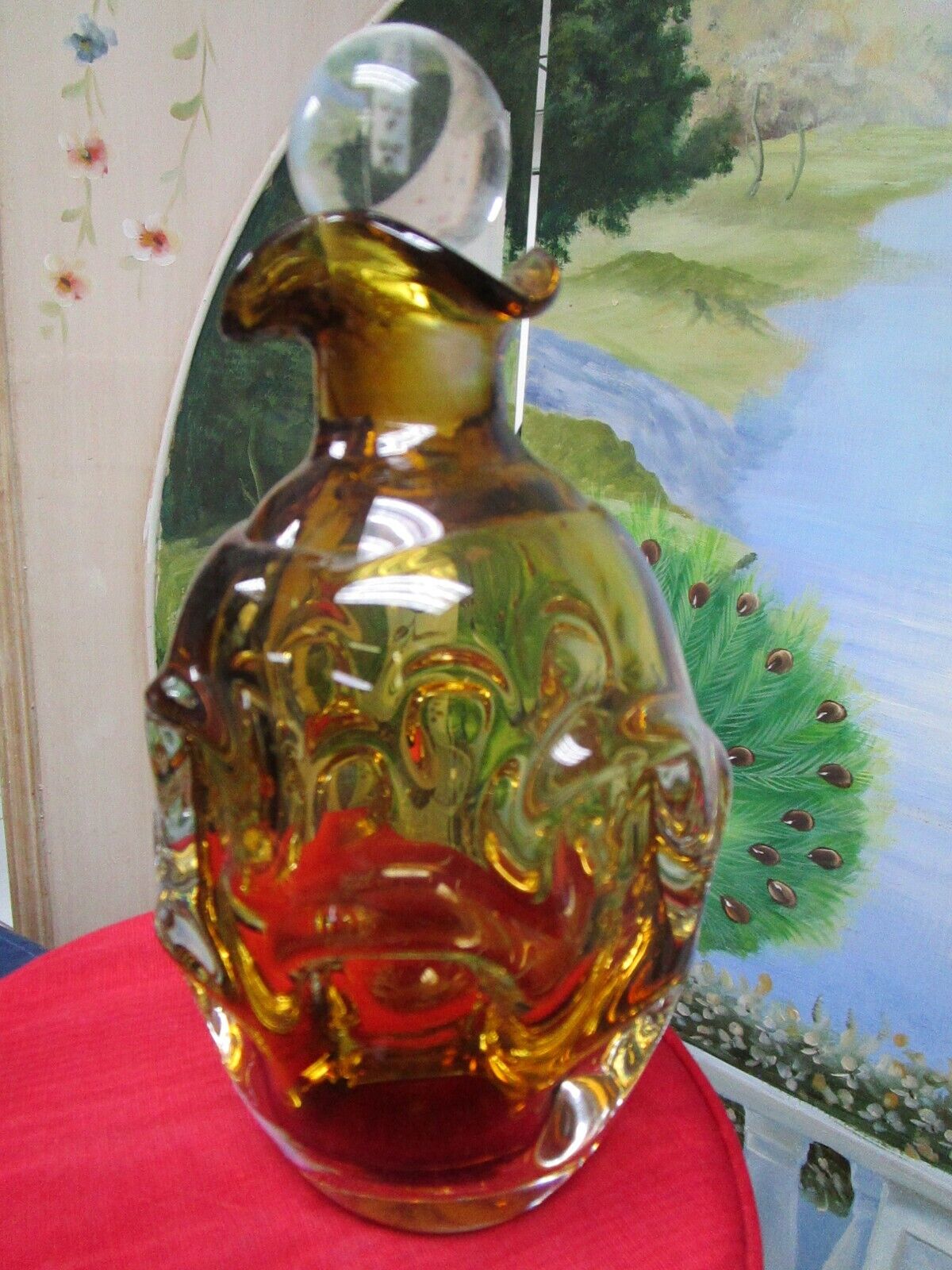 BLENKO DECANTER THUMBPRINT 9" AMBER