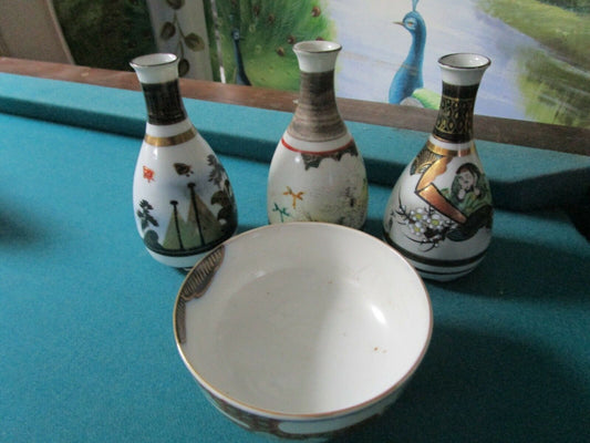 JAPANESE SAKE BOTTLES AND BOWL