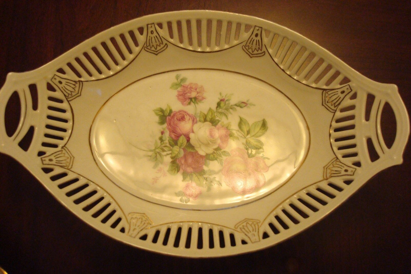 ANTIQUE BASKET RETICULATED FLORAL MADE IN GERMANY