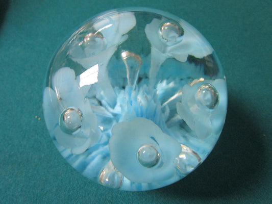 Blue Campanulas Flowers  Paperweight  "Joe St Clair "  31/2 " [PPWB]