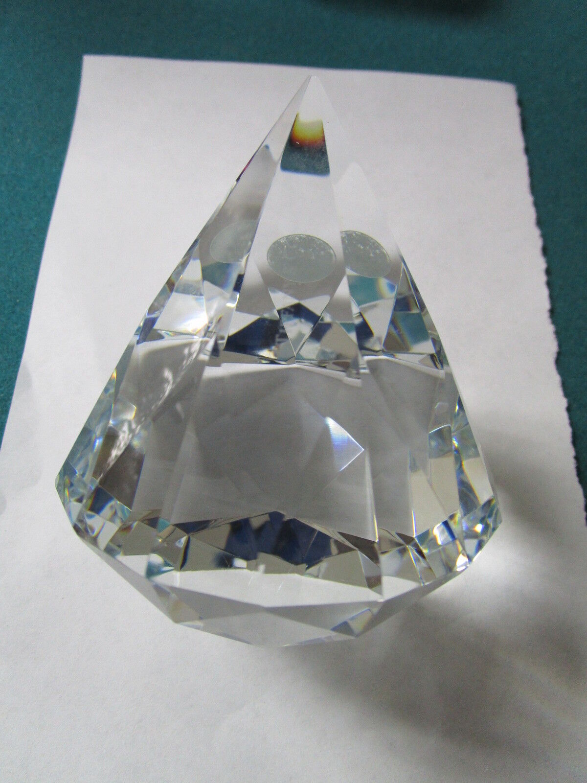 Tiffany Paperweight diamond crystal glass. 3 3/4" tall. Original label