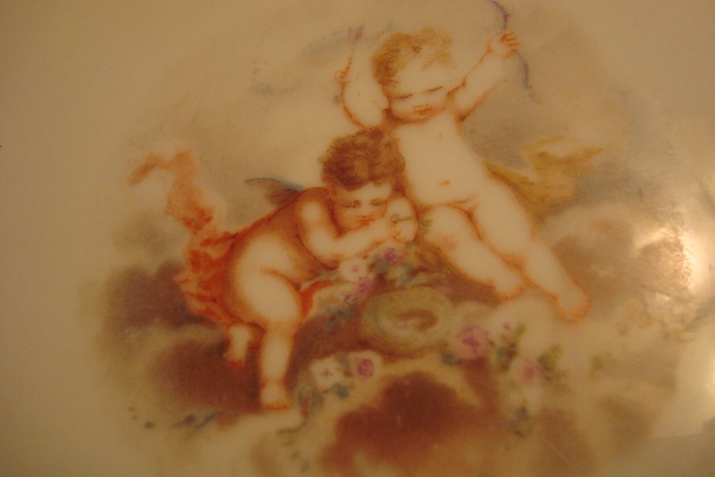 ALFRED LANTERNIER & Cie Limoges, vanity tray cherubs and roses[TOP100]