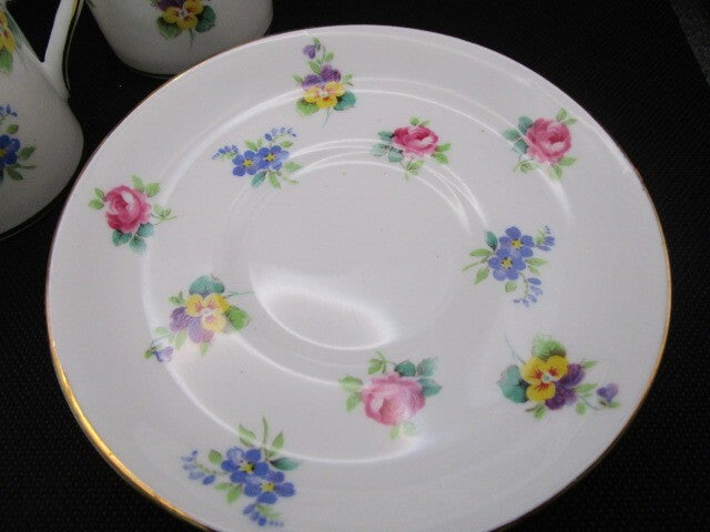 CROWN STAFFORDSHIRE ENGLAND FLAT DEMITASSE COFFEE FLORAL BOUQUET SET PICK 1