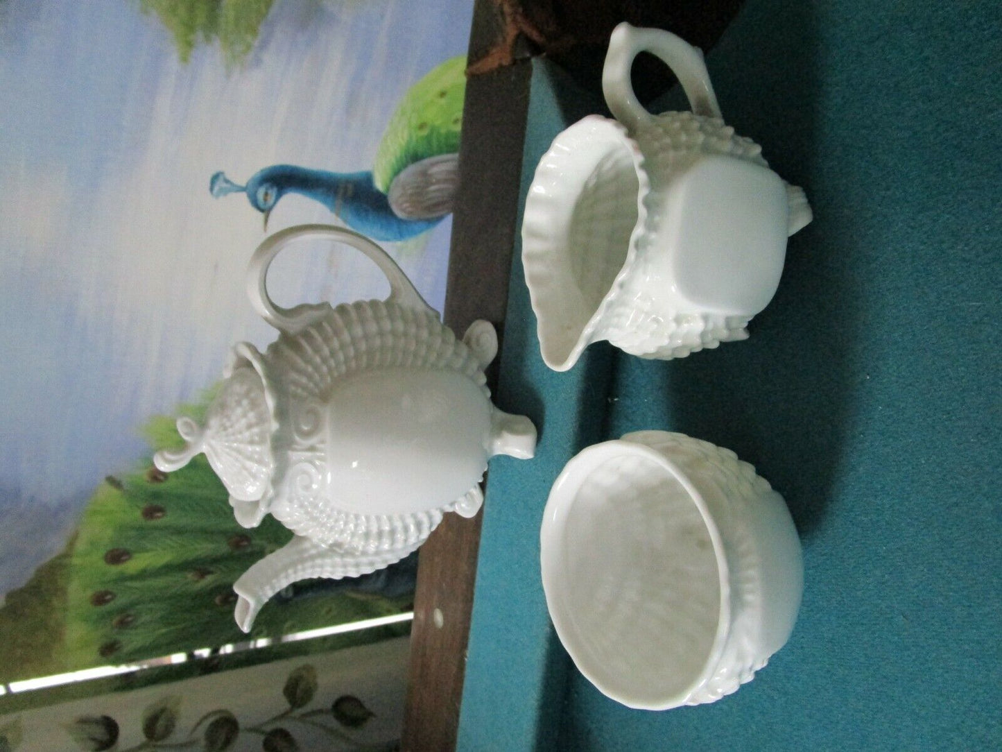 VICTORIA AUSTRIA BOHEMIAN PRE1918 3 PCS TEA SET TEAPOT CREAMER SUGAR WHITE GLOSS