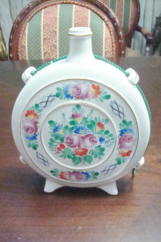 VINTAGE HUNGARY HOLLOHAZA floral flask decanter, decorated with flowers[52]