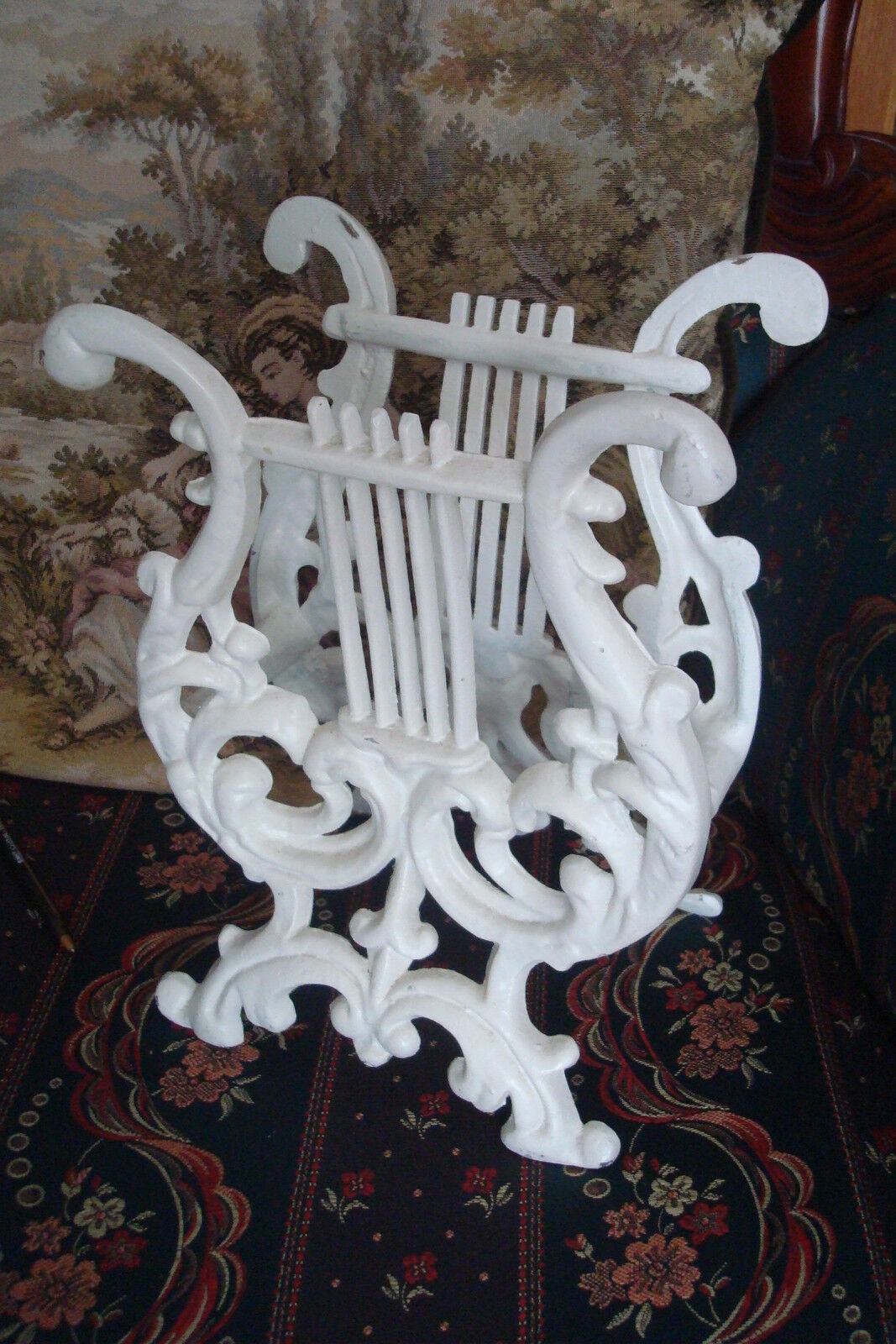 Vintage iron magazine holder, doorstop, painted over in white, 11"  ORIGINAL