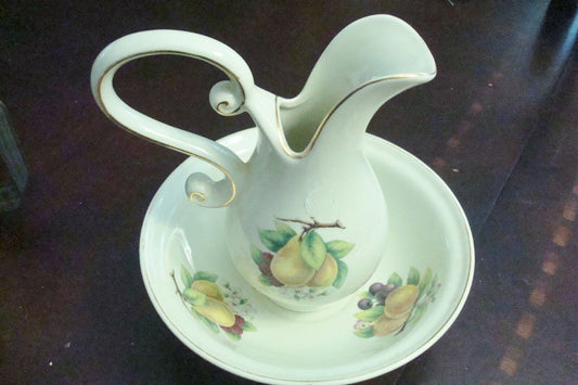 Vintage Formalities Pitcher and matching Bowl  By Baum Bros FRUITS