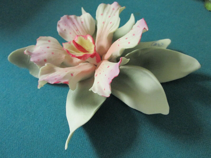 CAPODIMONTE ITALY ORCHID PORCELAIN SCULPTURE PINK, BLUE, DOTTED PICK 1