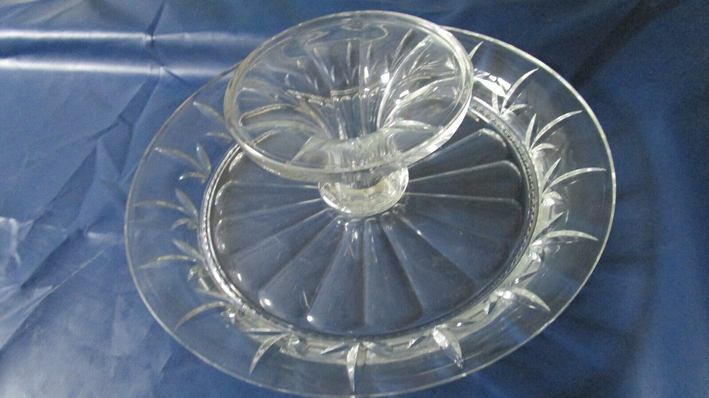 WATERFORD PEDESTAL PUNCH BOWL CAKE STAND FINLEY PATTERN WITH 4 PUNCH GLASSES