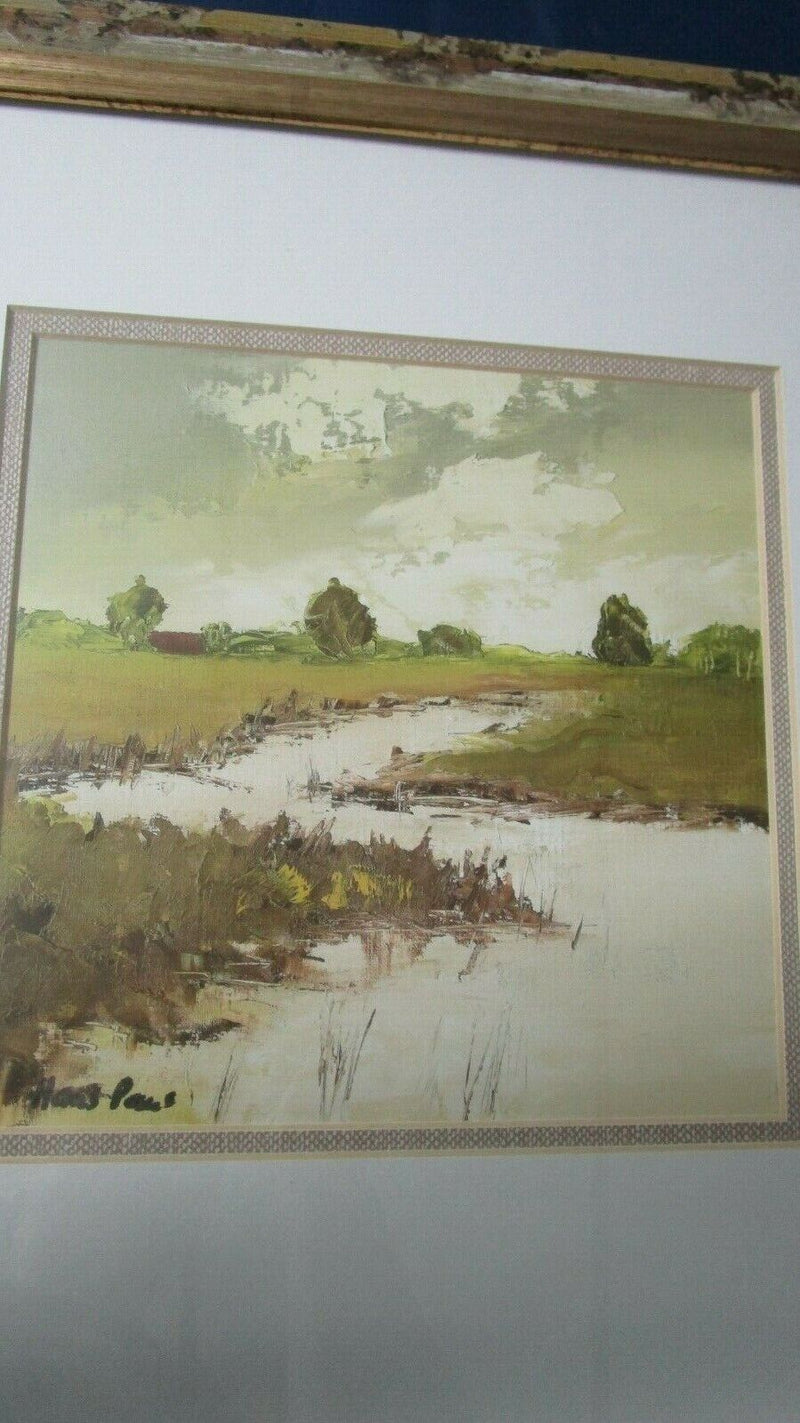 HANS PAUS LITHOGRAPH PROFESSIONALLY FRAMED SIGNED ON PLATE -FARMLANDS-