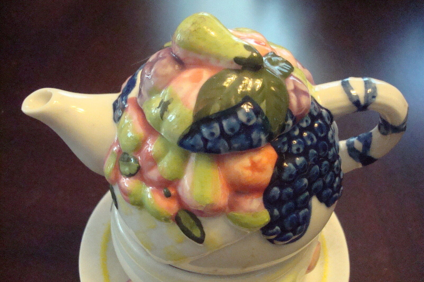 Tower Teapot, tea x 1, cup and underplate, decorated with fruits STACKABLE [80D]