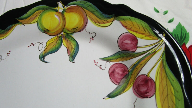 DERUTA ITALY DIP A MANO CERAMIC BOWL PLATES CUP SAUCER FRUITS BLACK RIM PICK 1