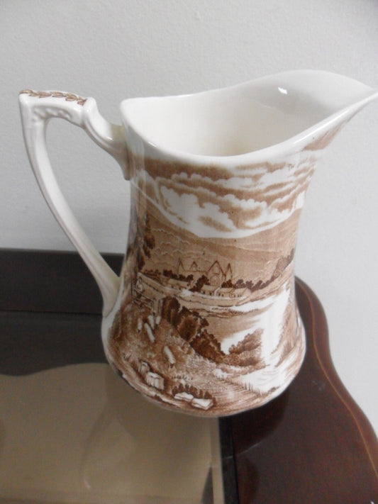 Alfred Meakin Tintern Pitcher - Brown country scene, 7" tall[a12]