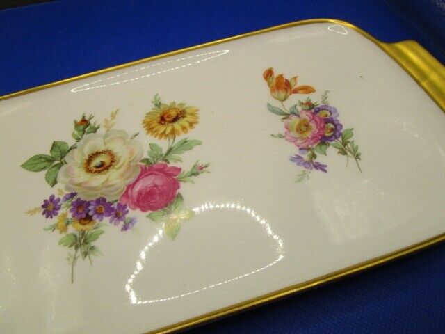 ALKA GERMANY FLORAL TRAY PLATTER GOLD HANDLES 13 X 6" [TOP100]