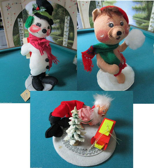 ANNALEE SNOWMAN 20", BEAR SNOW FIGHT 11", SANTA PLAYING WITH TRAIN 7" PICK ONE