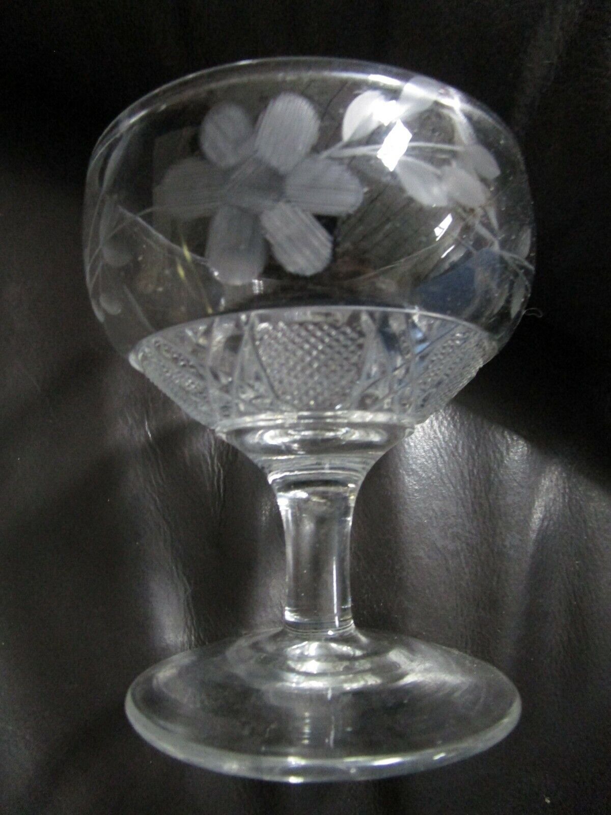 Vintage Wheat Floral Etched Glass Dessert 5 Goblet Anchon Hocking