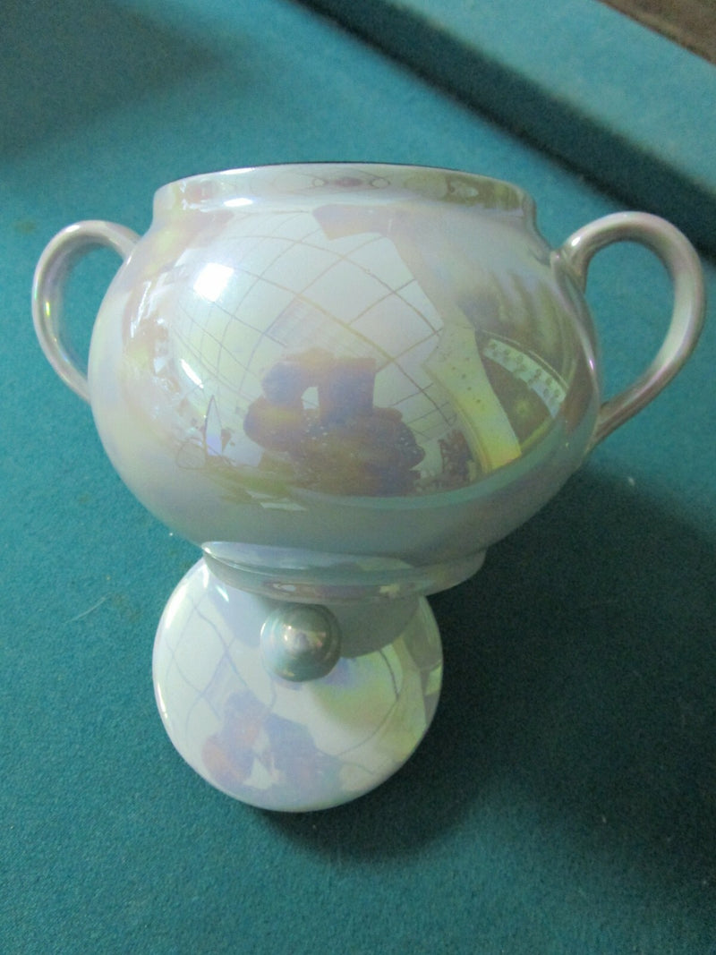 SCHOENAU GERMANY LUSTERWARE BLUE COVERED SUGAR  4 X 6 1/2"   [86]