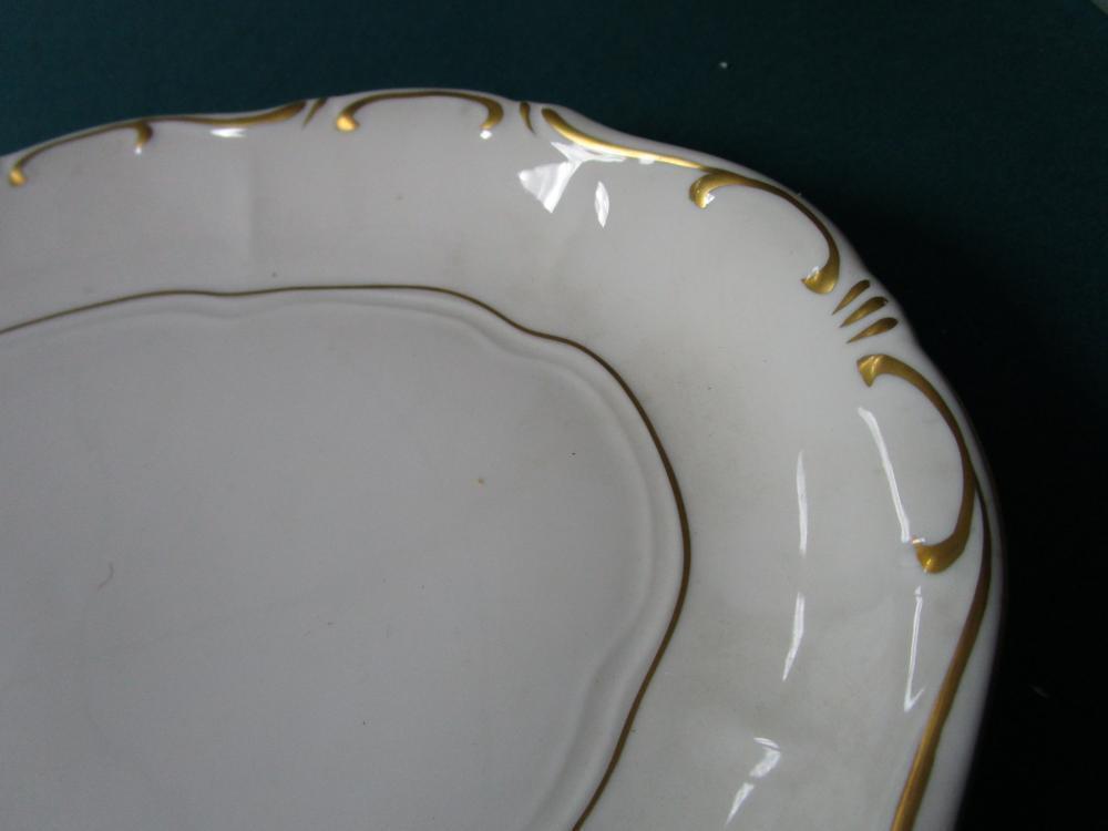 ZSOLNAY HUNGARY OVAL TRAY WHITE/GOLD ACCENTS 1960s ORIGINAL