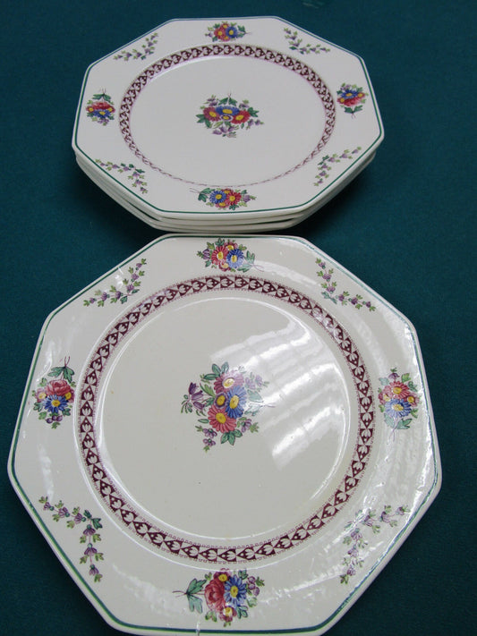 WEDGWOOD ETRURIA ENGLAND 8 SIDES 5 PLATES 9" {*RACK]