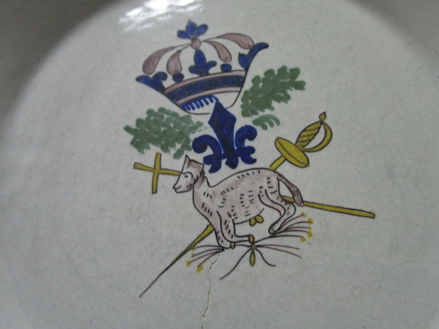 ANTIQUE  FRENCH 2 ASSIETE EN FAIENCE REVOLUTIONARY PLATES  FLEUR DE LIS CROWN ^^