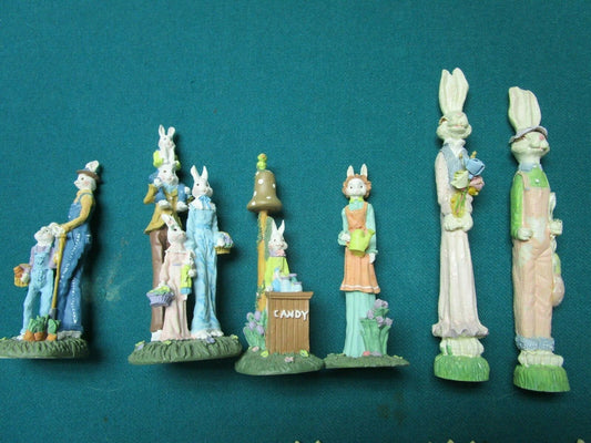 12 pcs EASTER BUNNIES PENCIL FIGURINES LOT COUNTRY FENCE ORIG